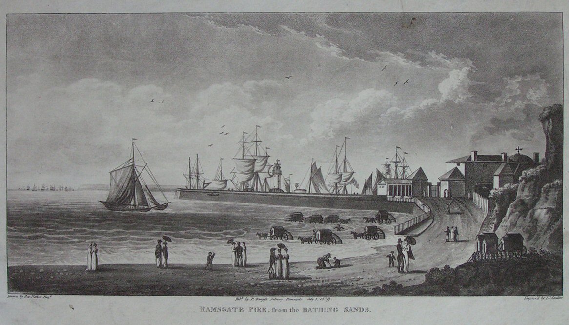 Aquatint - Ramsgate Pier from the Bathing Sands - Stadler